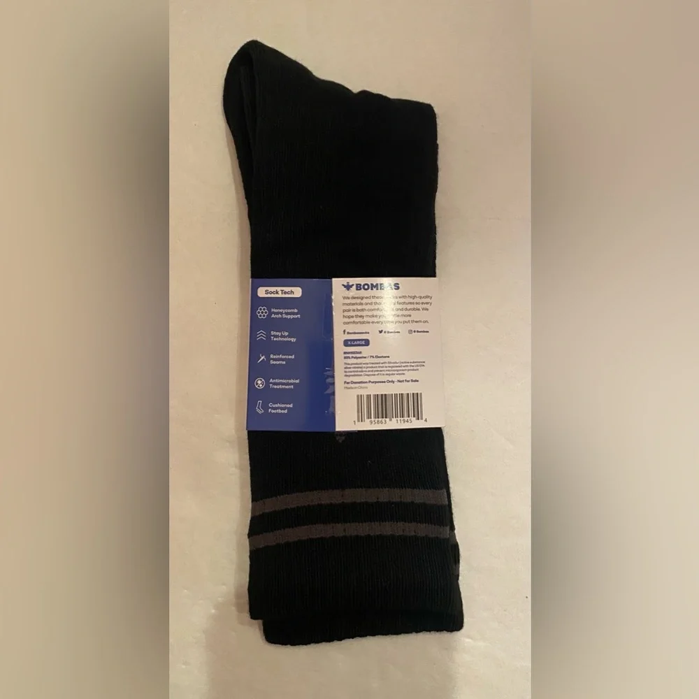 Bombas 2 Pairs Men's‎ Honeycomb Black Socks Size XL 13.5-16